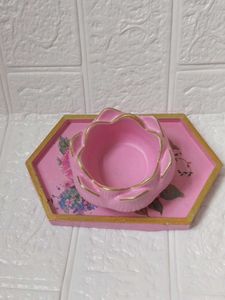 Pink Lotus Trinket Tray &amp; candle Holder
