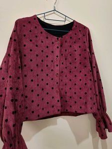 Maroon Polka Dot Button-Up Top