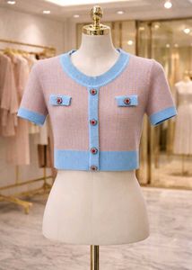 Chic Knit Top - Pink with Blue Trim