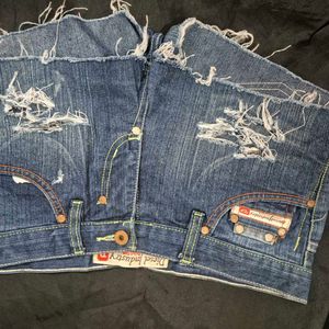 low waist Diesel Industry Distressed Denim Shorts