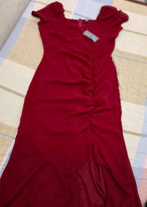 Elegant Red Ruffled Midi Dress
