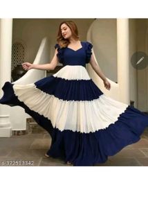 Stunning Navy & White Tiered Gown