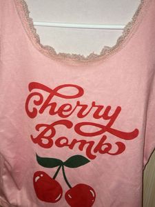 Pink "Cherry Bomb" Tank Top with Lace Trim