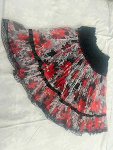 Floral Print Skirt with Lace Trim