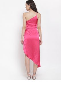 Iki Chik Pink Satin One Shoulder Dress- M Size- Worn Once