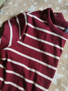 Maroon Striped Ribbed Top