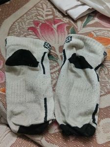 Textured White Socks with Black Accents