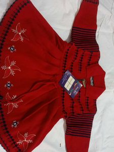 Red Embroidered Sweater Dress