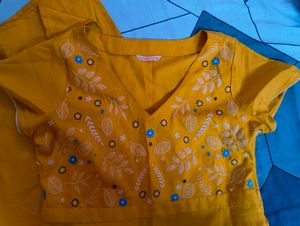 Yellow Kurta Set with Floral Embroidery