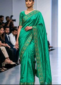 Green Silk Saree with Gold Embroidery