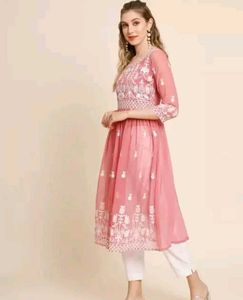 Pink Embroidered Anarkali kurti