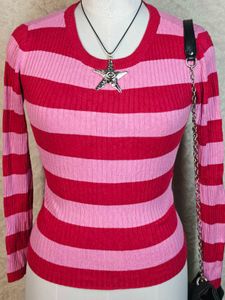 Pink & Red Striped Long Sleeve Top