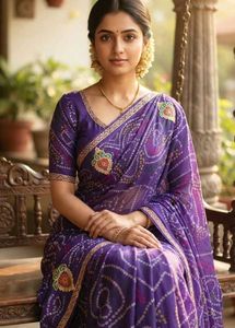 Beautiful Purple Bandhani Saree