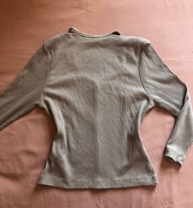 ZUDIO Ribbed Button-Up Long Sleeve Top