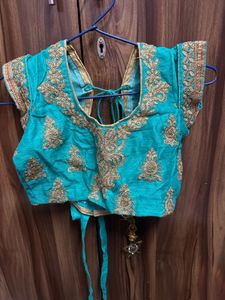 Embroidered Teal Blouse & lehenga
