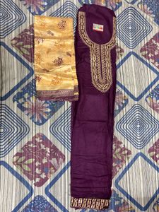 purple unstitched suit with Dupatta