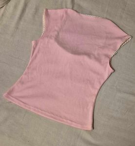 cute coquette pink lace Trim tank top