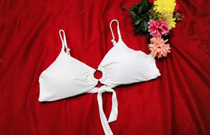 Elegant Ribbed Bikini Top with Ring Detail