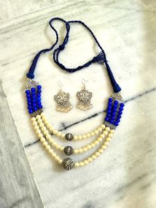 Blue & Pearl Multi-Layer Necklace Set