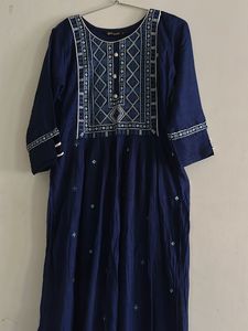 Embroidered Blue Cotton Kurta