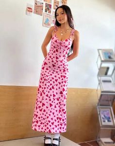 Pink &amp; Red Heart Print Slip Dress