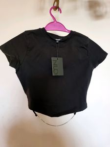New Black Crop Top With CHAIN Bling S 28"