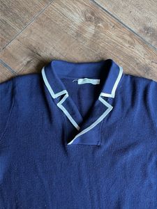 Navy Blue Collared Knit Top Free Size