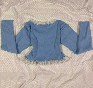 Baby Blue Lace Trim Cardigan