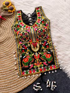 Embroidered Black Sleeveless Blouse
