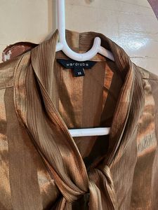 Shimmer Striped Tie-Neck Blouse