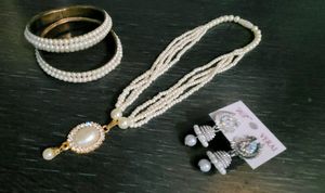 Set White Moti Necklace,Earrings,Bangles