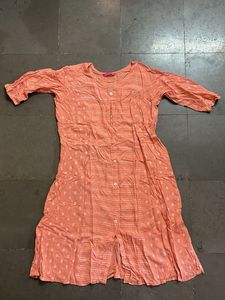 Peachy Striped Kurta with White Print