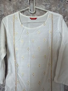 Elegant White Kurti with Gold Embroidery