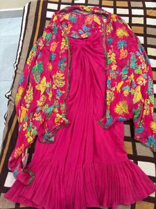 Floral print pink Croptop With Pleated Skirt And J