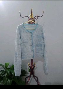Light Blue Fuzzy Knit Cardigan