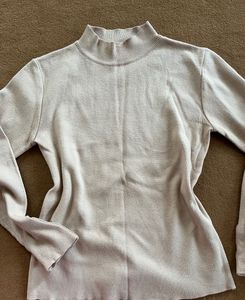 Beige Mock Neck Knit Top