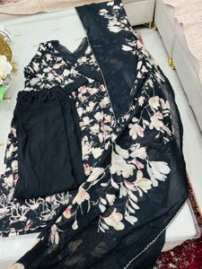 black patch work suit full embroidery