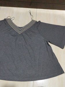 Gray Embroidered Top