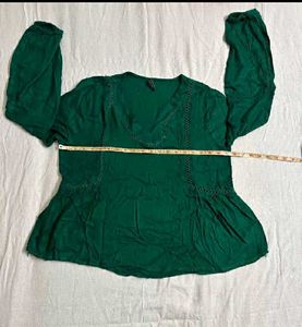 Emerald Green V-Neck Long Sleeve Top