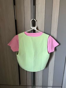 Pink Crop Top with Green Vest