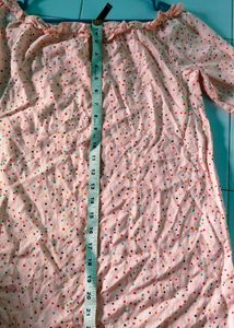 Peach Polka Dot Off-Shoulder Top with Puff Sleeves