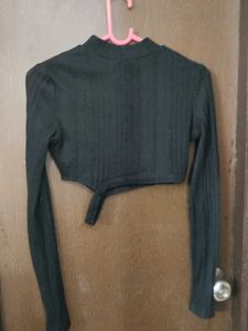Black Ribbed Mock Neck Crop Top