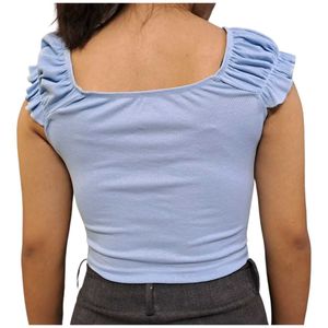 Shein Light Blue Tie-Front Ruched Top