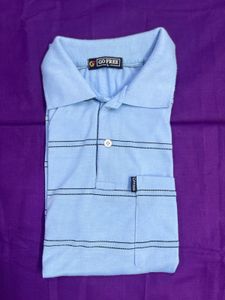Light Blue Striped Polo Shirt