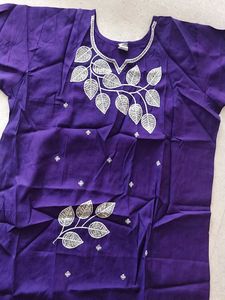 Elegant Purple Kurta with Silver Leaf Embroidery