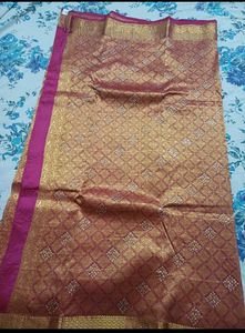 Elegant rani pink Banarasi Silk Saree without blou