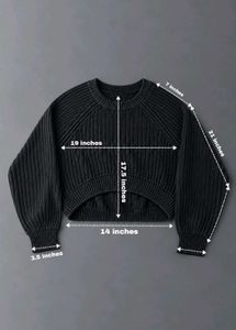 BLACK CROPPED TEXTURED RIBBED SWEATER
