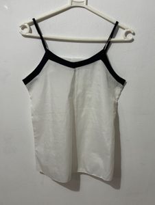 White &amp; Black Trim V-Neck Cami Top