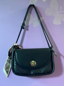Chic Black Crossbody Bag with Scarf Accent