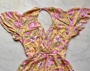 Boho Yellow Floral Print Midi Dress